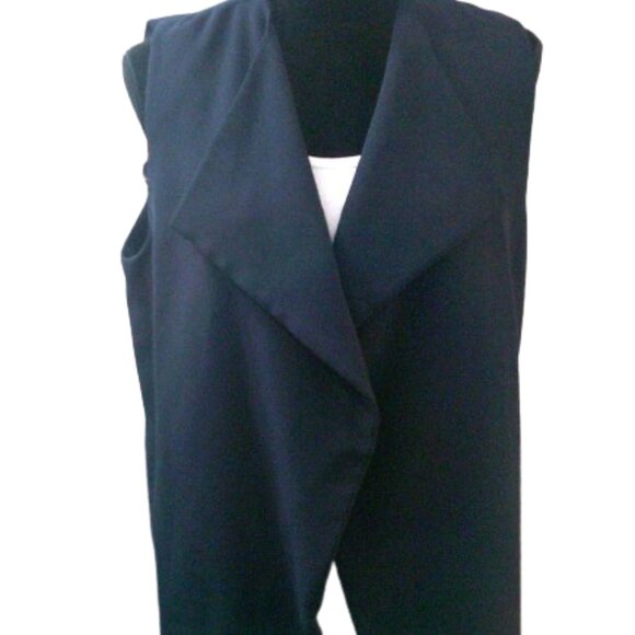 Talbots Navy Open Front Sleeveless VEST Drapey Long Women's Sz L (imperfect) - Picture 4 of 5